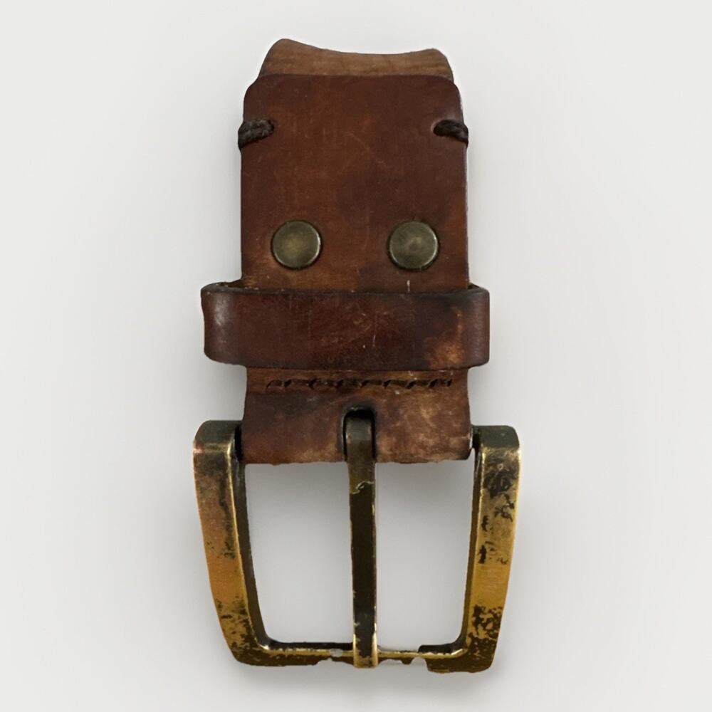 Old Navy Distressed Brown Leather Belt - Men's 36” - Brass Buckle 1.25” W